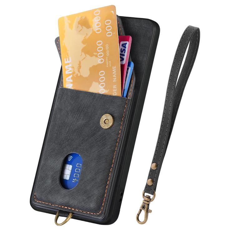 For OnePlus 15 Retro Card Wallet Fold Leather Phone Case with Strap