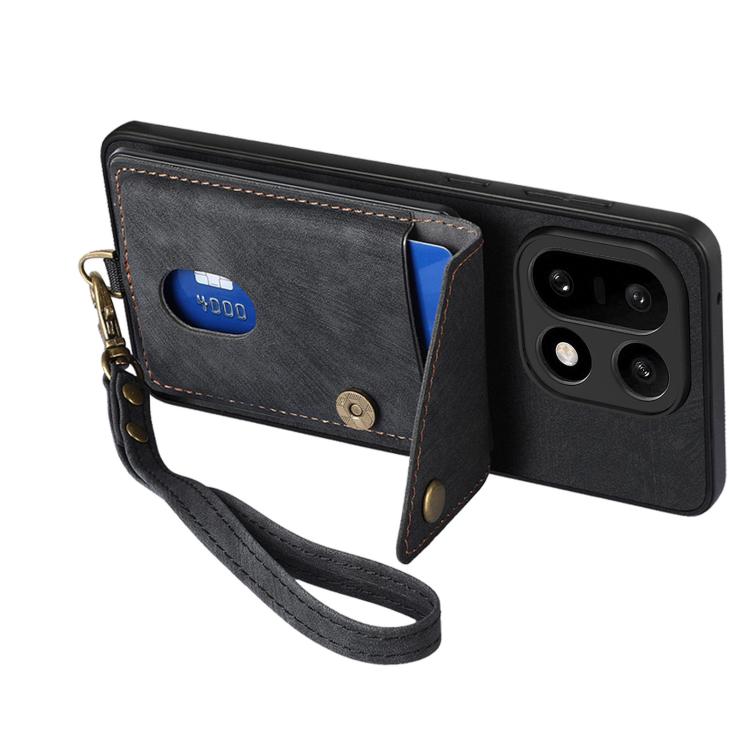 For OnePlus 15 Retro Card Wallet Fold Leather Phone Case with Strap