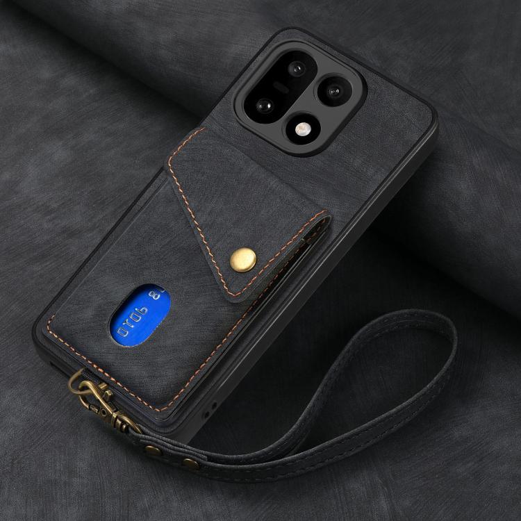 For OnePlus 15 Retro Card Wallet Fold Leather Phone Case with Strap