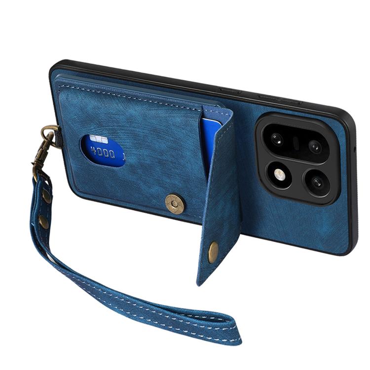 For OnePlus 15 Retro Card Wallet Fold Leather Phone Case with Strap