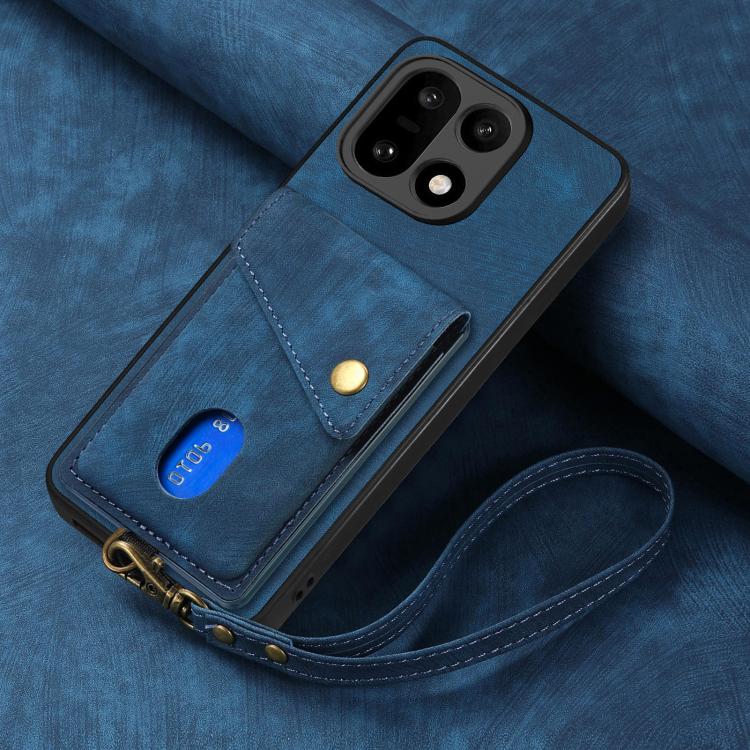 For OnePlus 15 Retro Card Wallet Fold Leather Phone Case with Strap