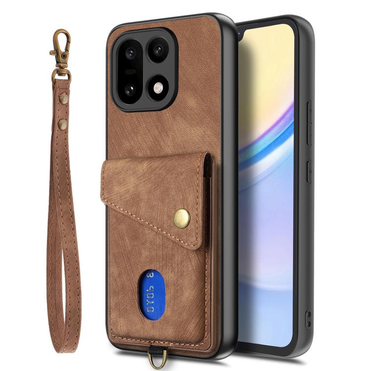 For OnePlus 15 Retro Card Wallet Fold Leather Phone Case with Strap