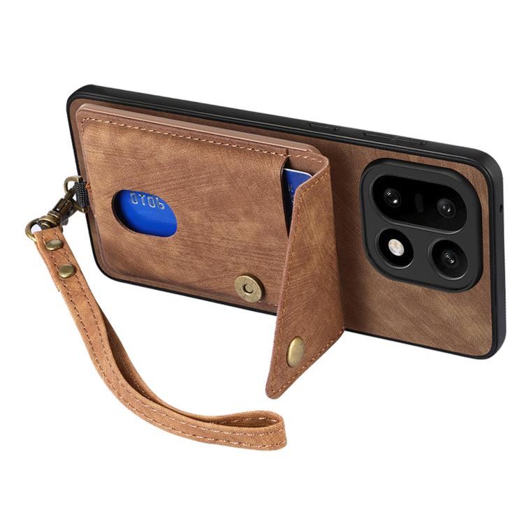 For OnePlus 15 Retro Card Wallet Fold Leather Phone Case with Strap