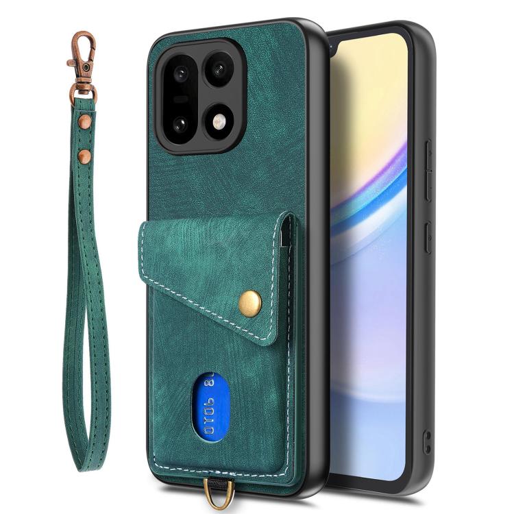 For OnePlus 15 Retro Card Wallet Fold Leather Phone Case with Strap