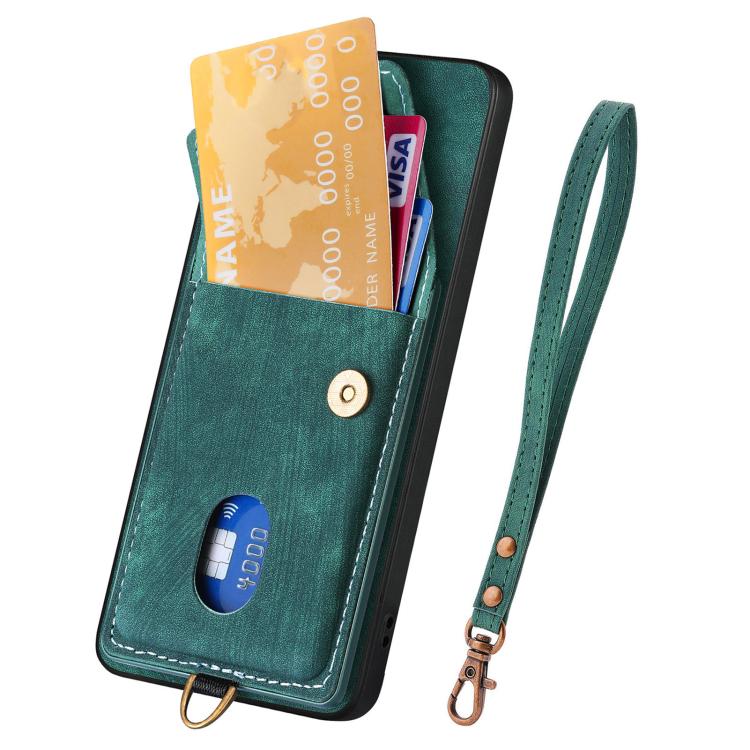 For OnePlus 15 Retro Card Wallet Fold Leather Phone Case with Strap