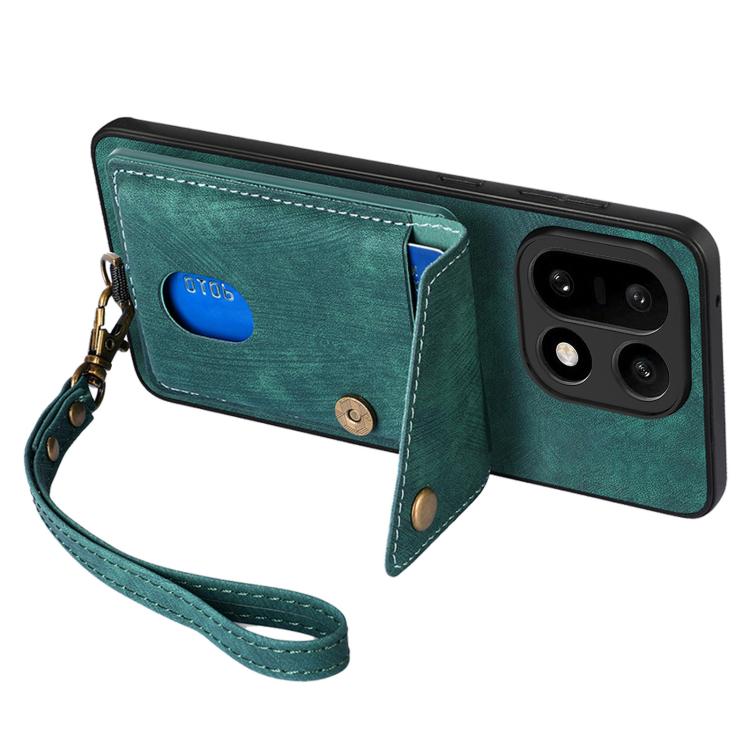 For OnePlus 15 Retro Card Wallet Fold Leather Phone Case with Strap