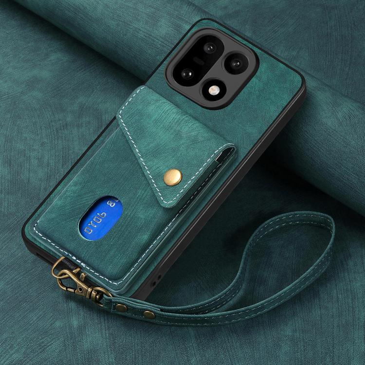 For OnePlus 15 Retro Card Wallet Fold Leather Phone Case with Strap