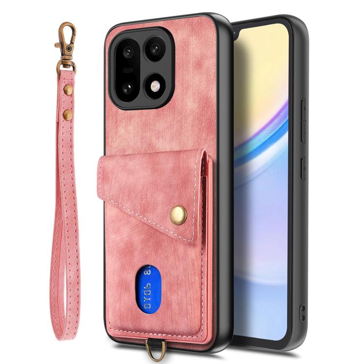 For OnePlus 15 Retro Card Wallet Fold Leather Phone Case with Strap