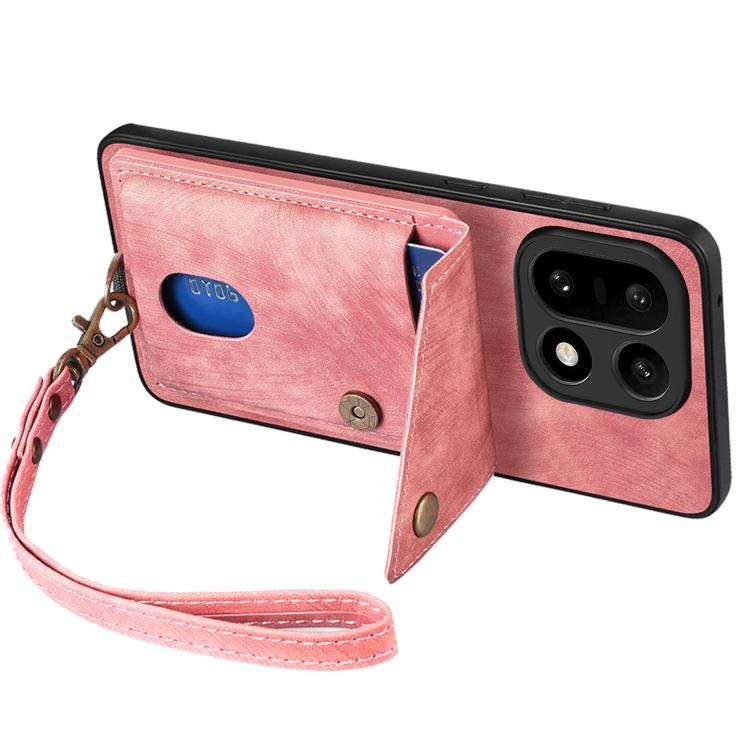 For OnePlus 15 Retro Card Wallet Fold Leather Phone Case with Strap
