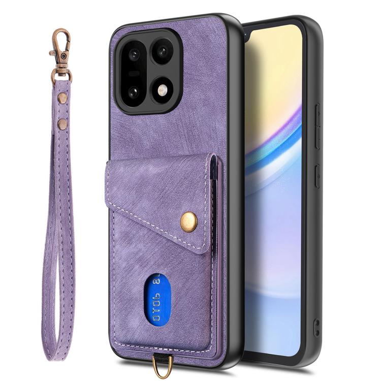 For OnePlus 15 Retro Card Wallet Fold Leather Phone Case with Strap