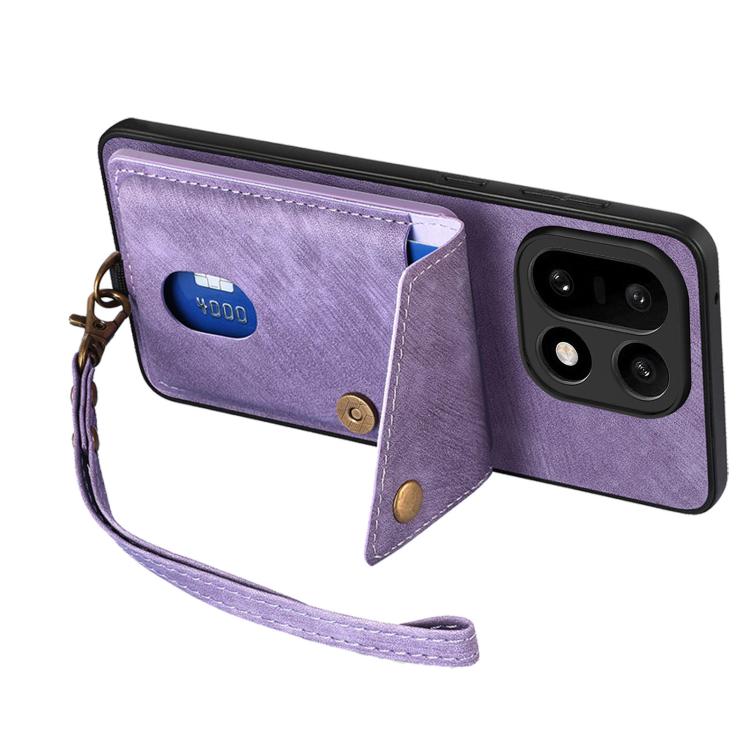 For OnePlus 15 Retro Card Wallet Fold Leather Phone Case with Strap