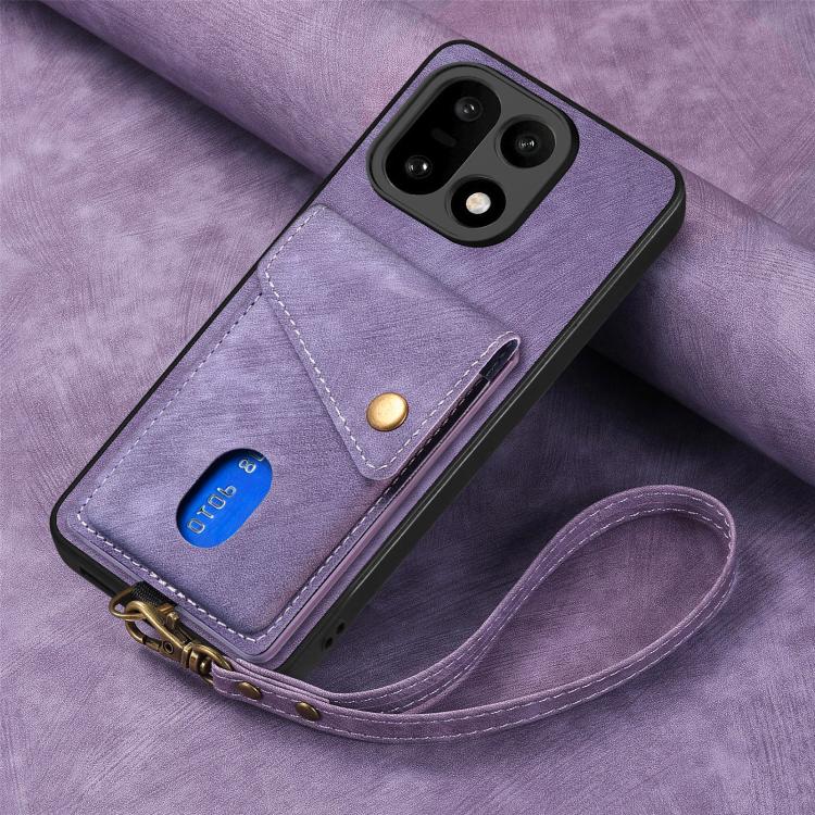 For OnePlus 15 Retro Card Wallet Fold Leather Phone Case with Strap