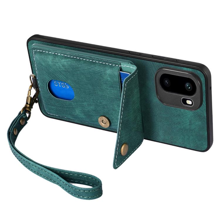For OnePlus Ace 6 / 6T / 15R Retro Card Wallet Fold Leather Phone Case with Strap