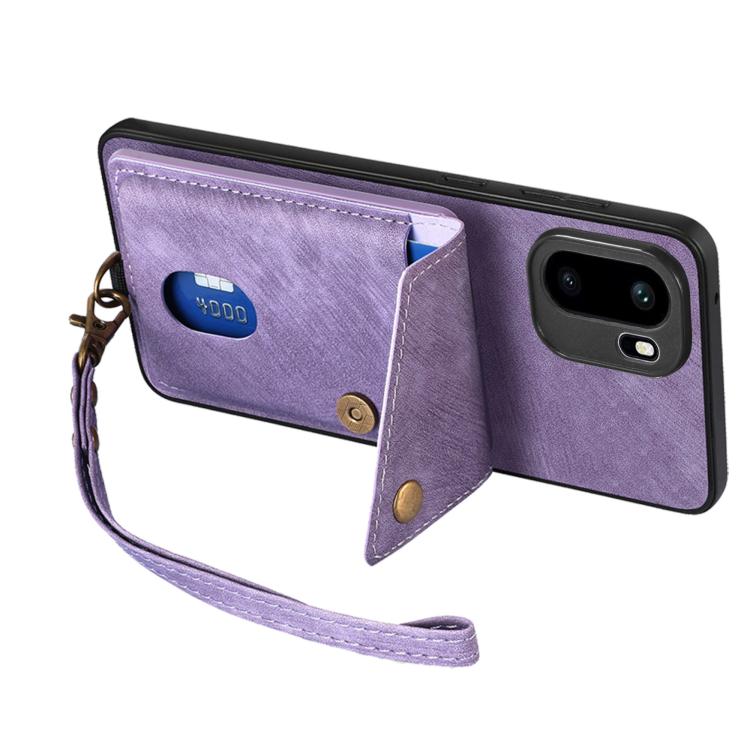 For OnePlus Ace 6 / 6T / 15R Retro Card Wallet Fold Leather Phone Case with Strap