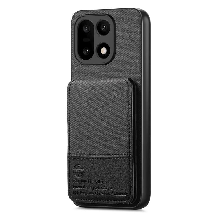 For OnePlus 15 Twill Fabric Leather Vertical Flip RFID Card Bag Phone Case