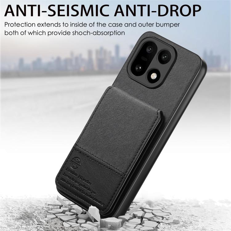 For OnePlus 15 Twill Fabric Leather Vertical Flip RFID Card Bag Phone Case