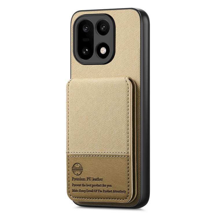 For OnePlus 15 Twill Fabric Leather Vertical Flip RFID Card Bag Phone Case