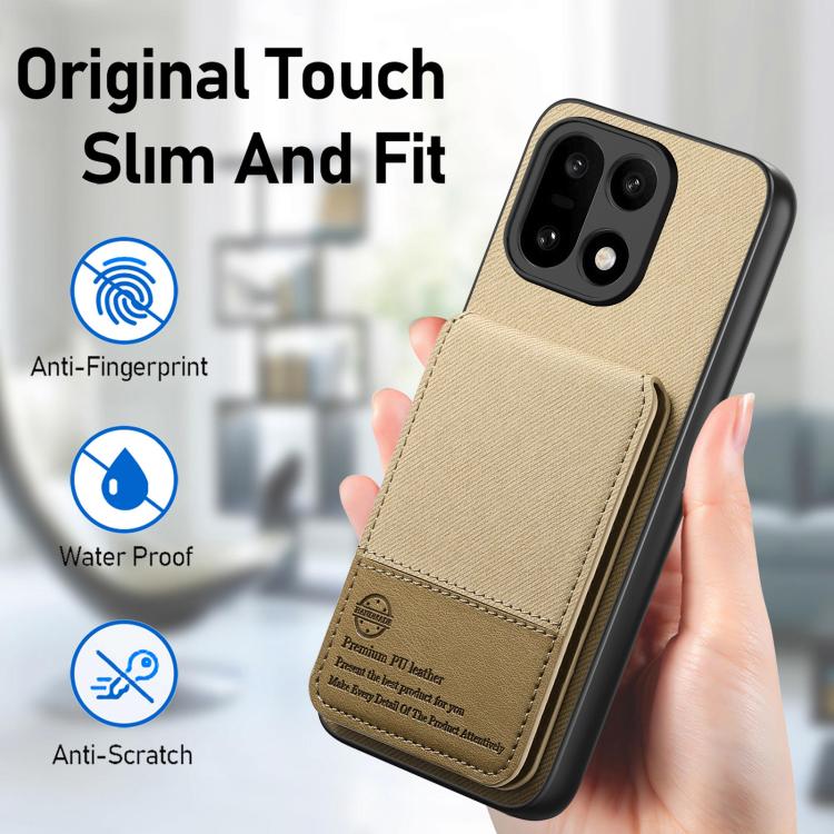 For OnePlus 15 Twill Fabric Leather Vertical Flip RFID Card Bag Phone Case