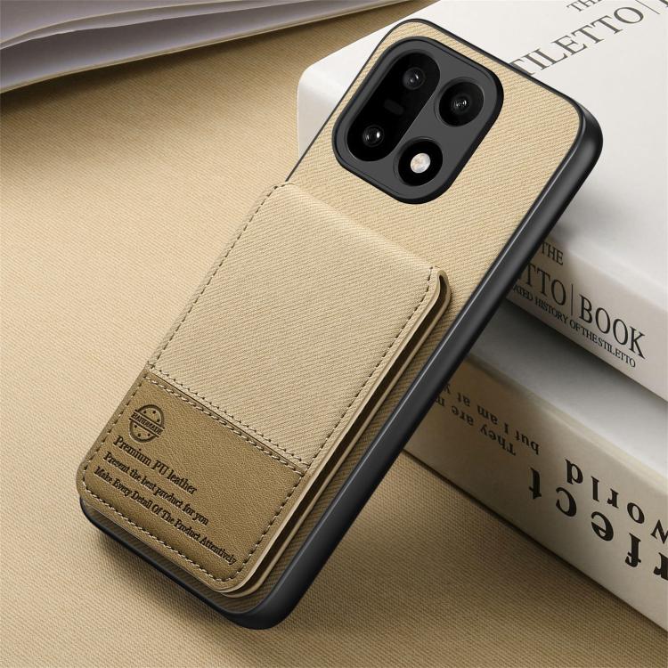 For OnePlus 15 Twill Fabric Leather Vertical Flip RFID Card Bag Phone Case