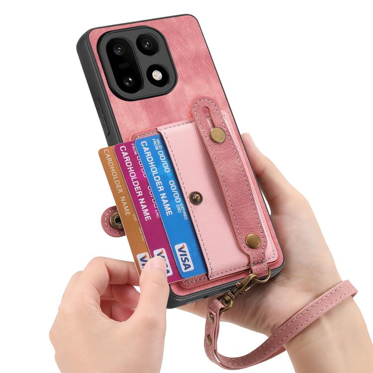 For OnePlus 15 Retro Cross Wristband Wallet Leather Back Phone Case