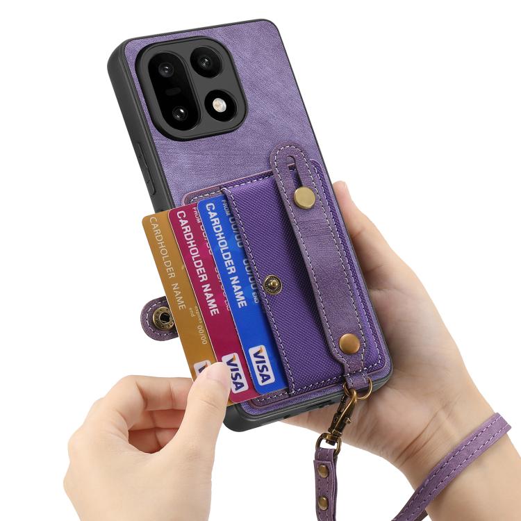For OnePlus 15 Retro Cross Wristband Wallet Leather Back Phone Case