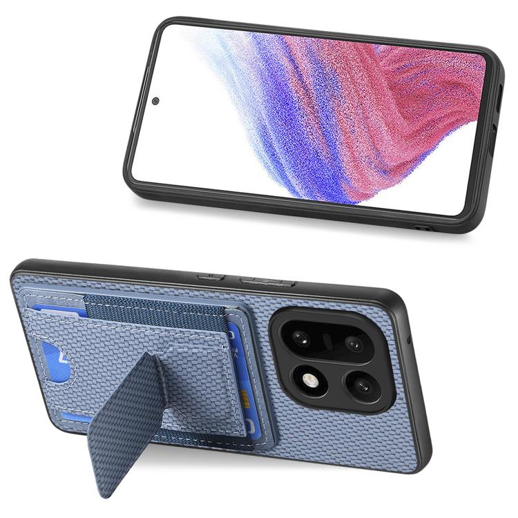 For OnePlus 15 Carbon Fiber Fold Stand Elastic Card Bag Phone Case
