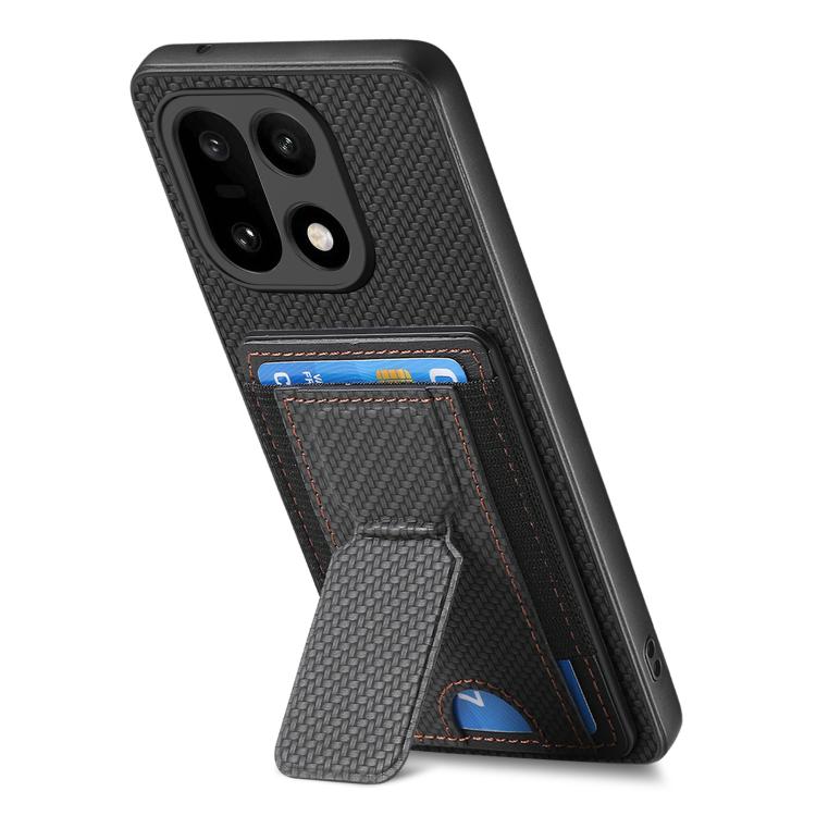 For OnePlus 15 Carbon Fiber Fold Stand Elastic Card Bag Phone Case