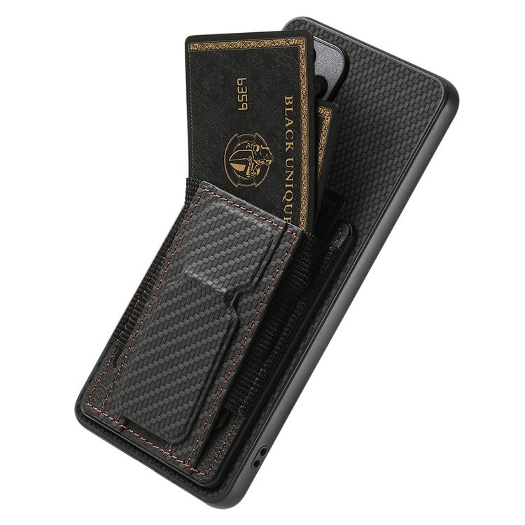 For OnePlus 15 Carbon Fiber Fold Stand Elastic Card Bag Phone Case