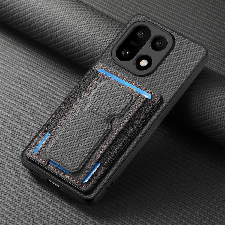 For OnePlus 15 Carbon Fiber Fold Stand Elastic Card Bag Phone Case