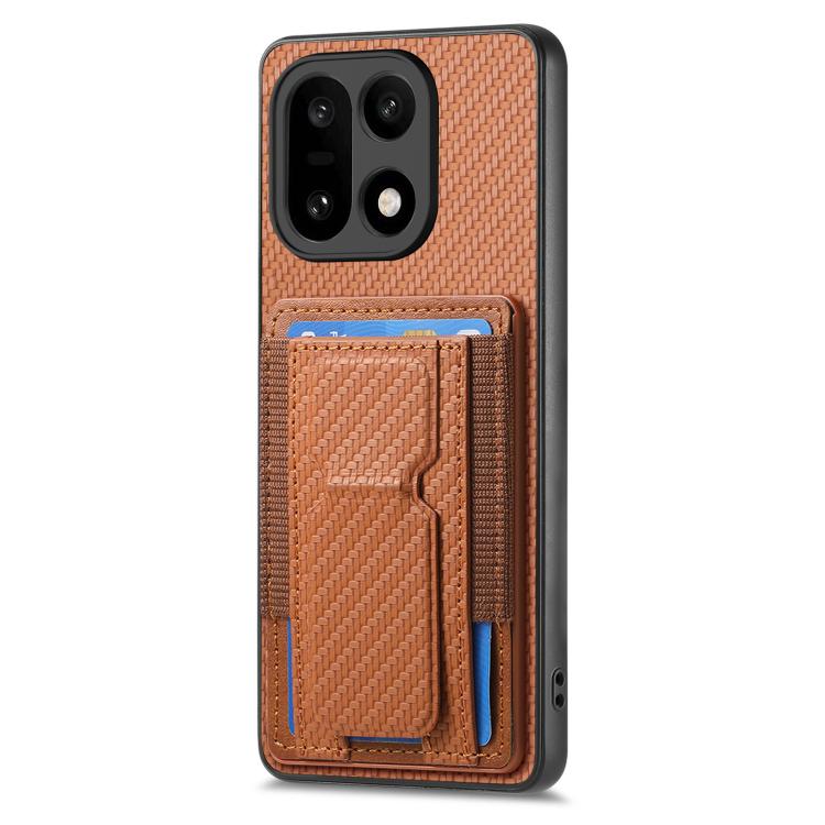 For OnePlus 15 Carbon Fiber Fold Stand Elastic Card Bag Phone Case