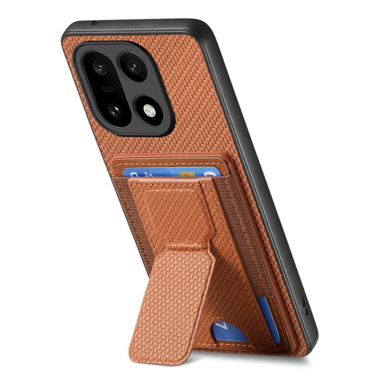 For OnePlus 15 Carbon Fiber Fold Stand Elastic Card Bag Phone Case