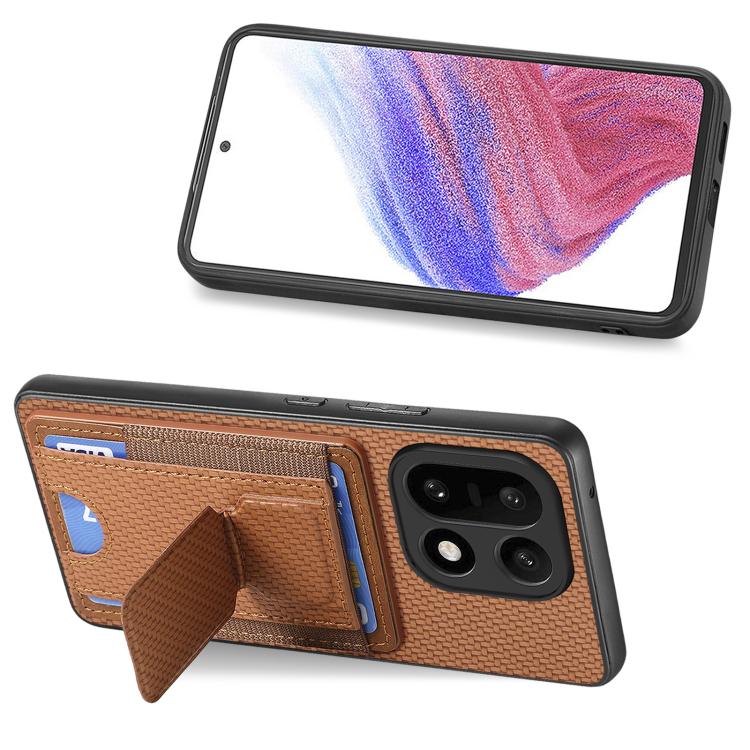 For OnePlus 15 Carbon Fiber Fold Stand Elastic Card Bag Phone Case
