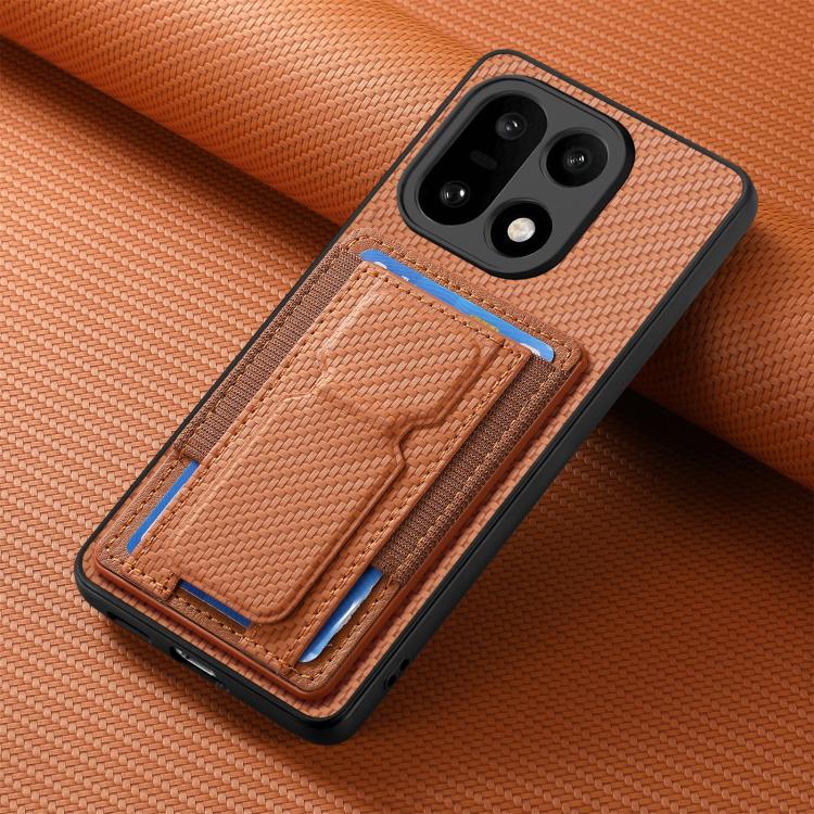 For OnePlus 15 Carbon Fiber Fold Stand Elastic Card Bag Phone Case