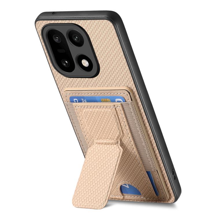 For OnePlus 15 Carbon Fiber Fold Stand Elastic Card Bag Phone Case