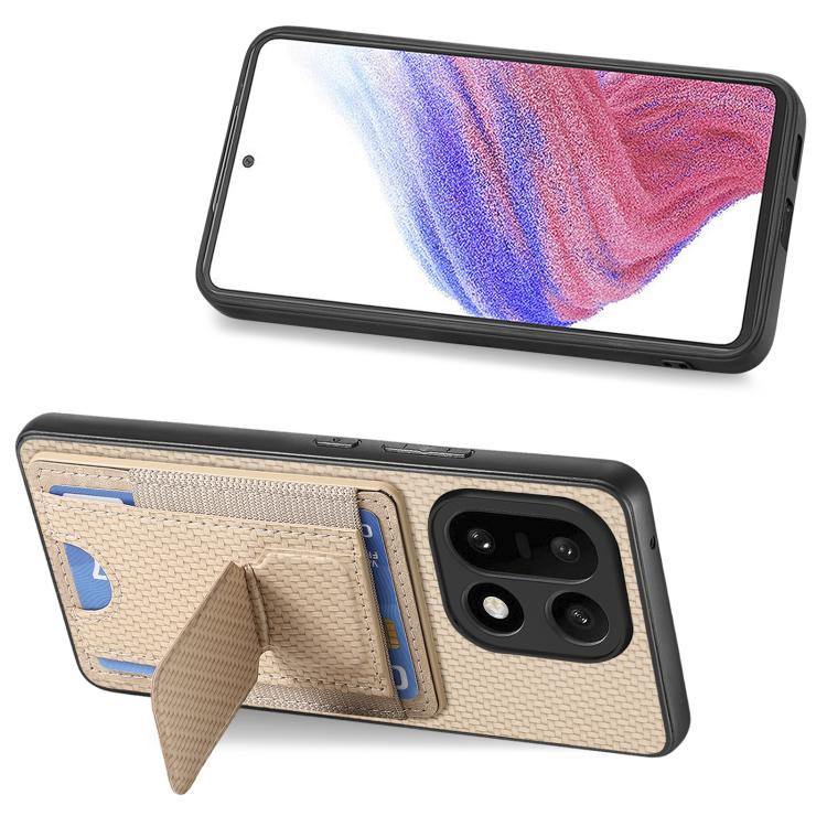For OnePlus 15 Carbon Fiber Fold Stand Elastic Card Bag Phone Case