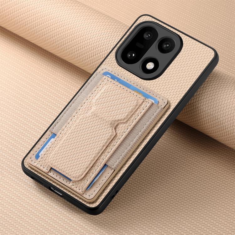 For OnePlus 15 Carbon Fiber Fold Stand Elastic Card Bag Phone Case