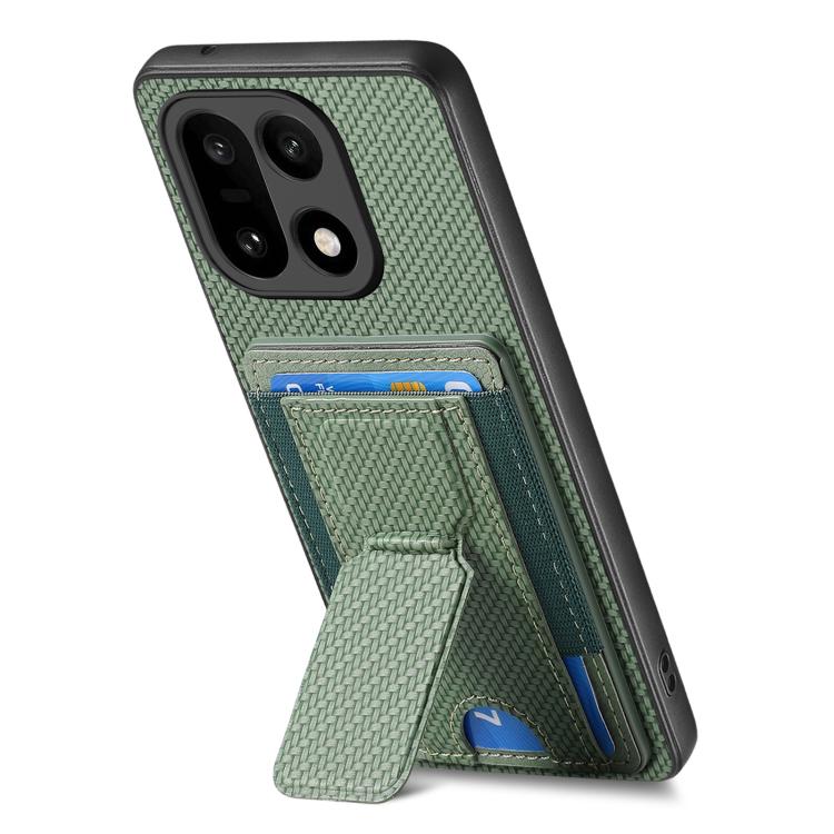 For OnePlus 15 Carbon Fiber Fold Stand Elastic Card Bag Phone Case