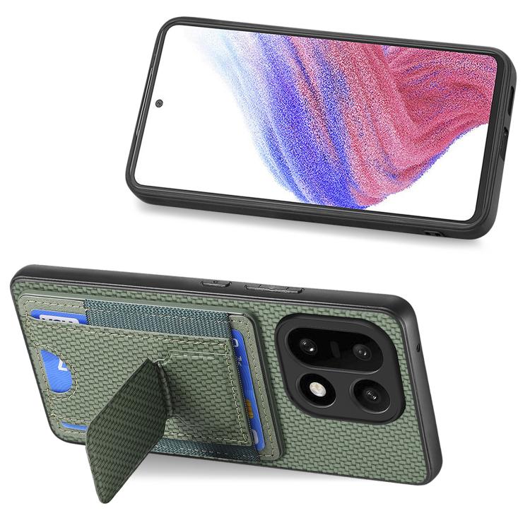 For OnePlus 15 Carbon Fiber Fold Stand Elastic Card Bag Phone Case