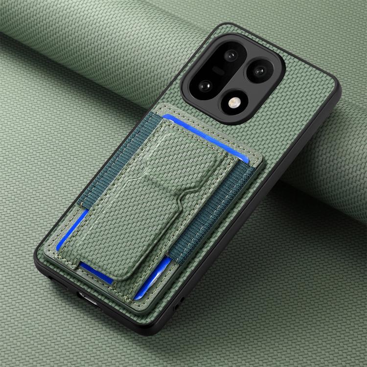 For OnePlus 15 Carbon Fiber Fold Stand Elastic Card Bag Phone Case