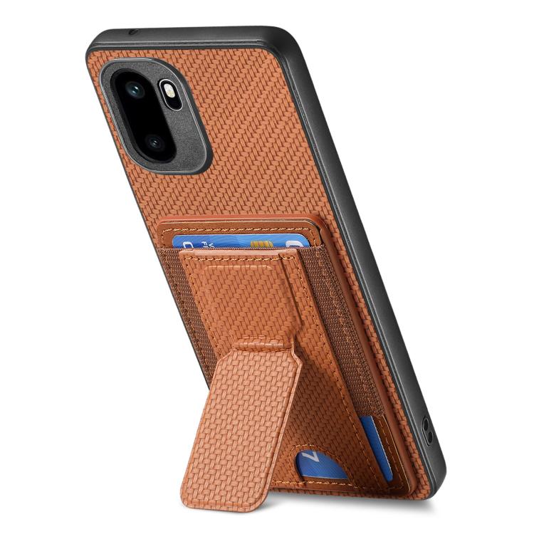 For OnePlus Ace 6 / 6T / 15R Carbon Fiber Fold Stand Elastic Card Bag Phone Case