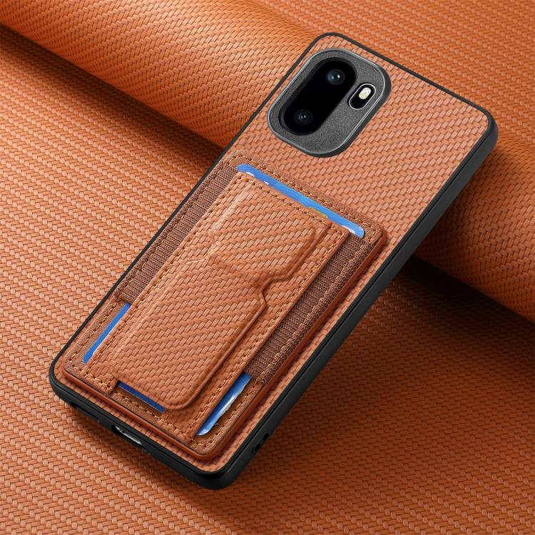For OnePlus Ace 6 / 6T / 15R Carbon Fiber Fold Stand Elastic Card Bag Phone Case