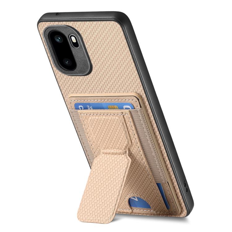 For OnePlus Ace 6 / 6T / 15R Carbon Fiber Fold Stand Elastic Card Bag Phone Case