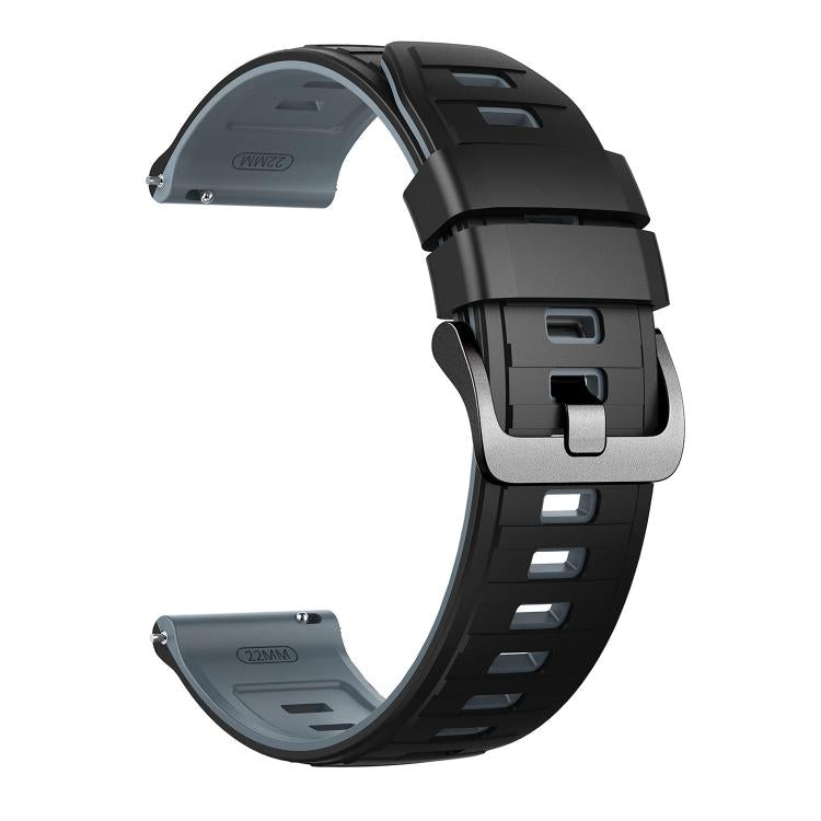 22mm Black Pin Buckle Striped Two Color Silicone Watch Band