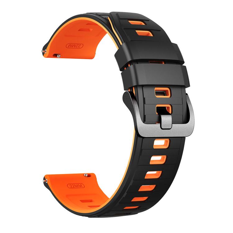 22mm Black Pin Buckle Striped Two Color Silicone Watch Band