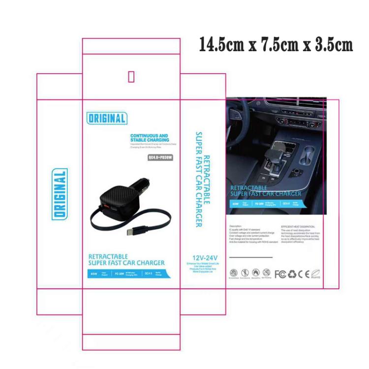 F02 70cm Type-C Cable + PD3.0 + USB 3 in 1 Car Charger