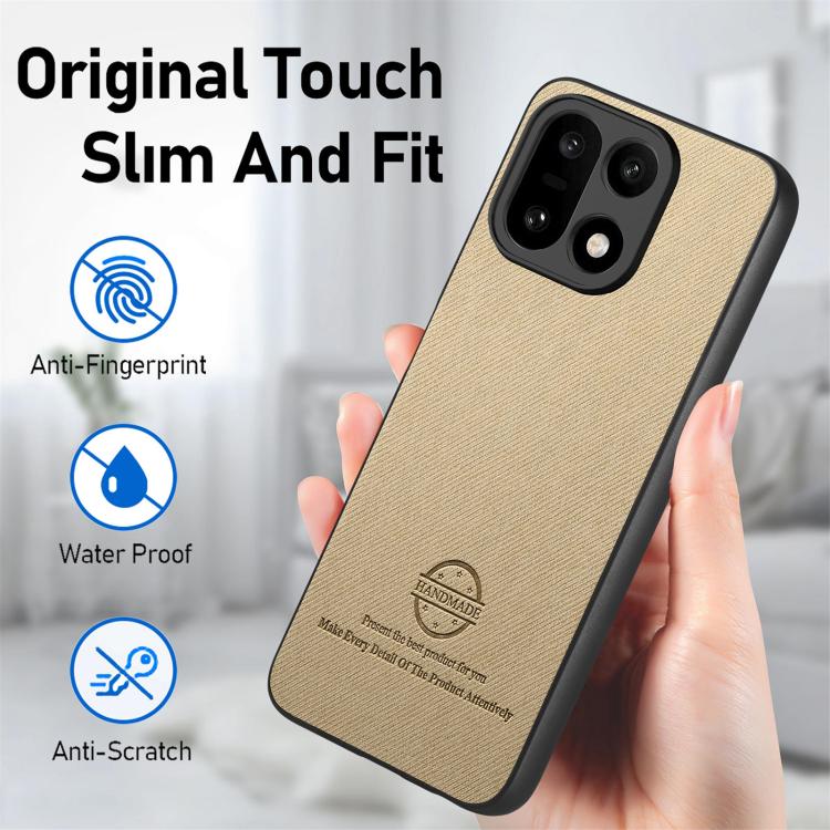 For OnePlus 15 Twill Fabric Leather Skin Back Phone Case