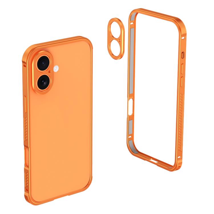 For iPhone 16 Plus Armor Dual-side Anti-slip Metal Frame Case with Lens Cover