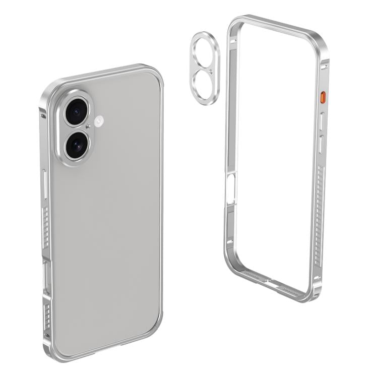 For iPhone 16 Plus Armor Dual-side Anti-slip Metal Frame Case with Lens Cover