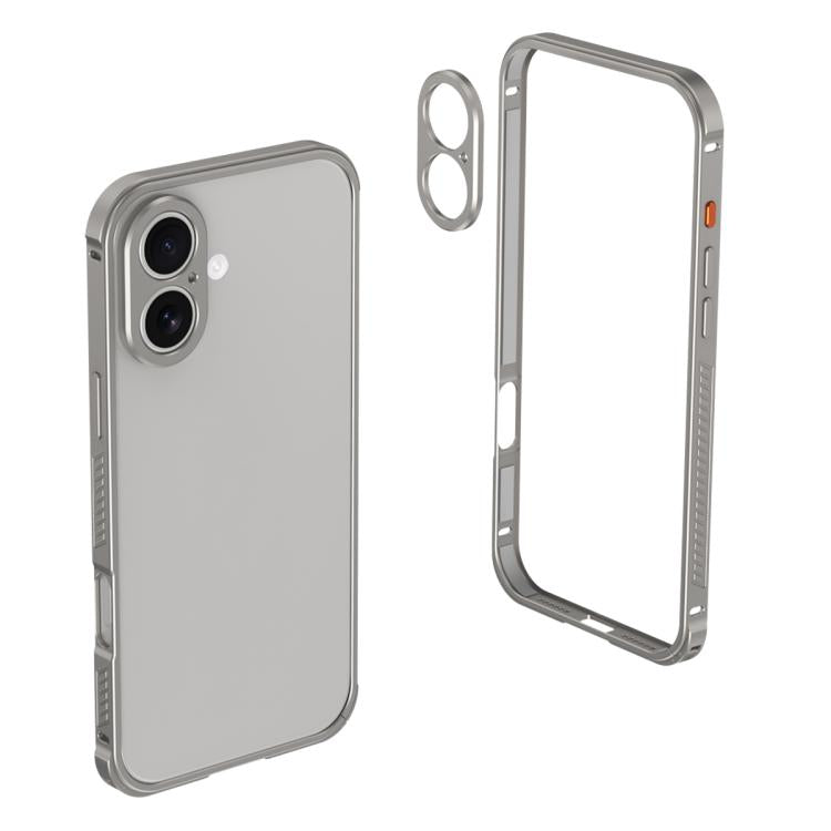 For iPhone 16 Plus Armor Dual-side Anti-slip Metal Frame Case with Lens Cover