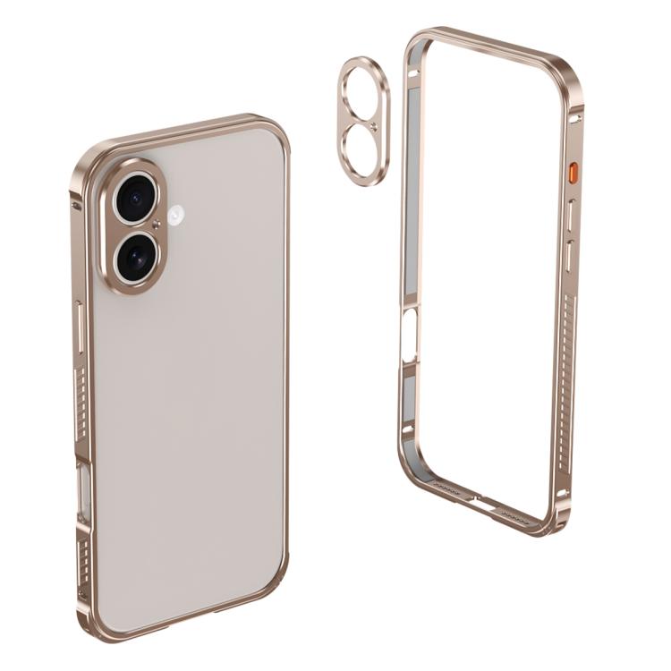 For iPhone 16 Plus Armor Dual-side Anti-slip Metal Frame Case with Lens Cover